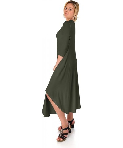 DFF Shop Women's 3/4 Sleeve Rounded Hem Mid-Length Maxi Dress (Size: S-5X) Olive $19.87 Dresses