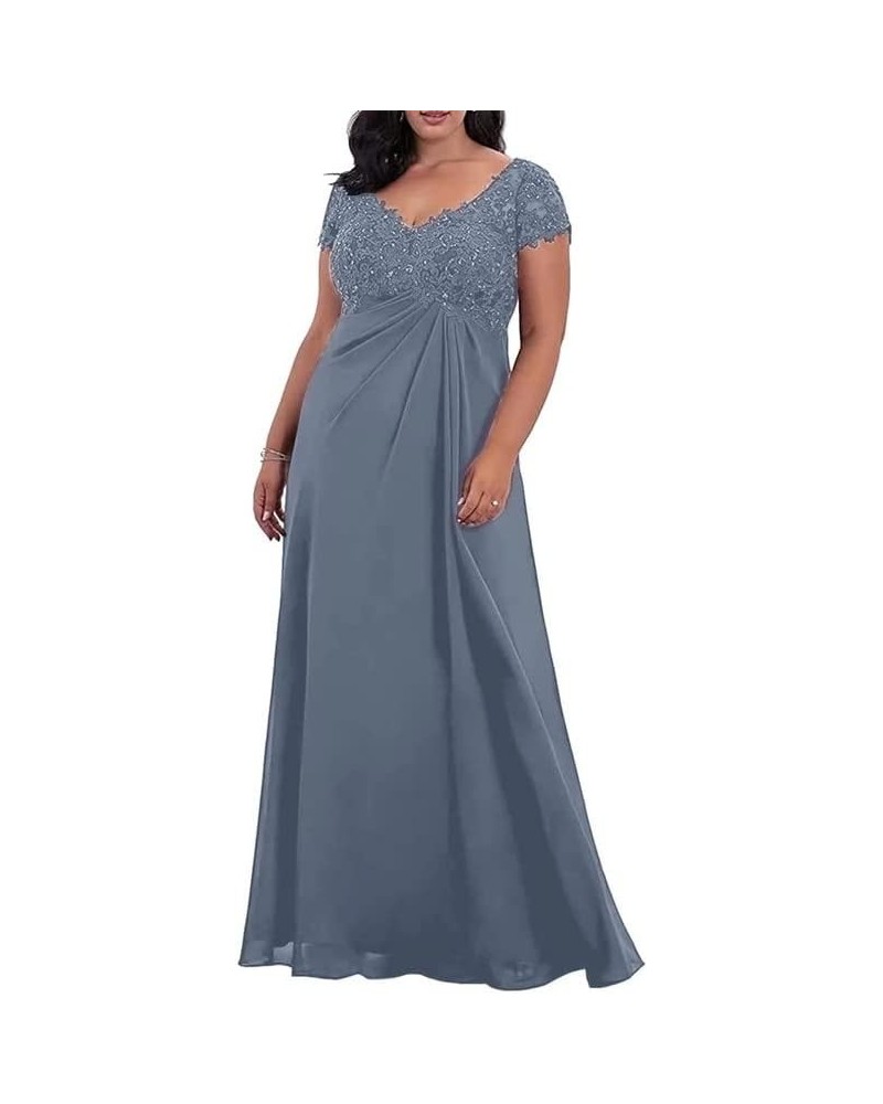 Mother of The Bride Dresses Lace Appliques Chiffon Wedding Guest Dresses for Women Beaded Formal Evening Gown Dusty Blue $36....