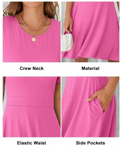 Womens 2024 Summer Dresses Short Sleeve Beach Vacation Outfits A-Line Swing Ribbed Knit Casual Sundress with Pockets Pink $13...