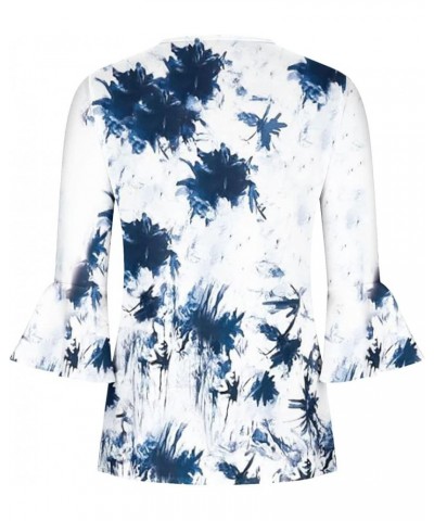 Floral Printing Tunic Tops for Women Crewneck Button Down Pleated Short Sleeve Blouses Loose Pullover Shirt Blue-1 $7.52 Others