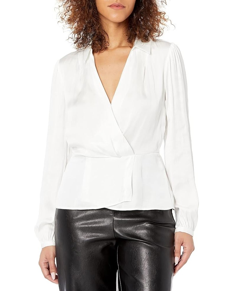 Women's Karla Blouse Long Sleeve Faux Wrap Front Peplum Hem in White White $38.10 Blouses