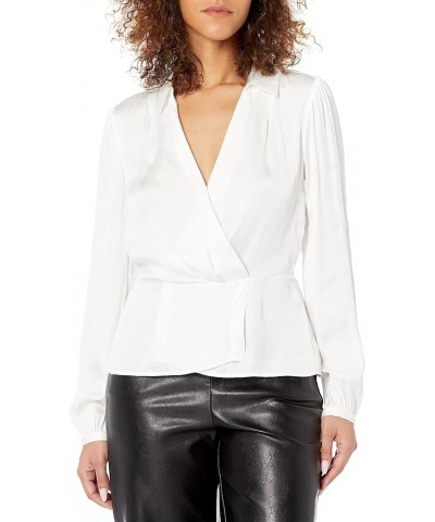 Women's Karla Blouse Long Sleeve Faux Wrap Front Peplum Hem in White White $38.10 Blouses