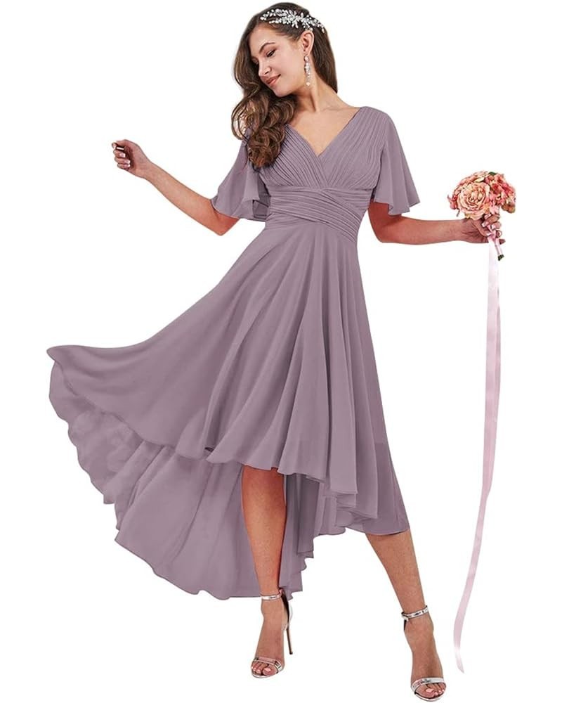 High Low Bridesmaid Dresses with Sleeves for Women A Line Chiffon Formal Evening Dress Wisteria $26.00 Dresses