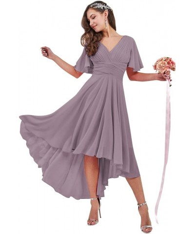 High Low Bridesmaid Dresses with Sleeves for Women A Line Chiffon Formal Evening Dress Wisteria $26.00 Dresses