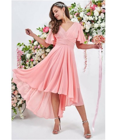 High Low Bridesmaid Dresses with Sleeves for Women A Line Chiffon Formal Evening Dress Wisteria $26.00 Dresses