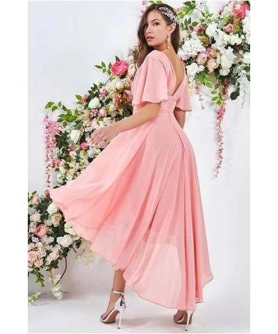 High Low Bridesmaid Dresses with Sleeves for Women A Line Chiffon Formal Evening Dress Wisteria $26.00 Dresses