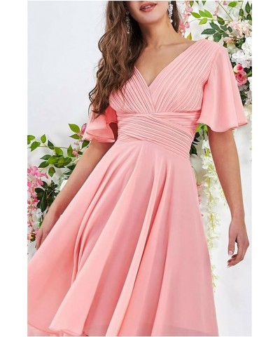 High Low Bridesmaid Dresses with Sleeves for Women A Line Chiffon Formal Evening Dress Wisteria $26.00 Dresses