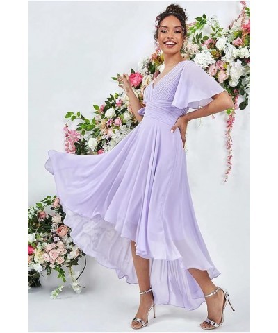 High Low Bridesmaid Dresses with Sleeves for Women A Line Chiffon Formal Evening Dress Wisteria $26.00 Dresses