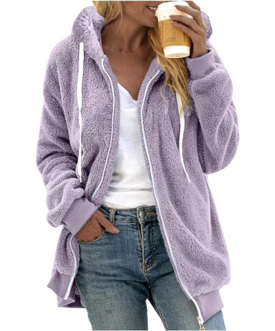 Womens 2023 Fuzzy Fleece Winter Coats Zipper Soft Hoodie Jacket Faux Fur Parka Outerwear with Pockets 5022-apinfx-e-purple $1...