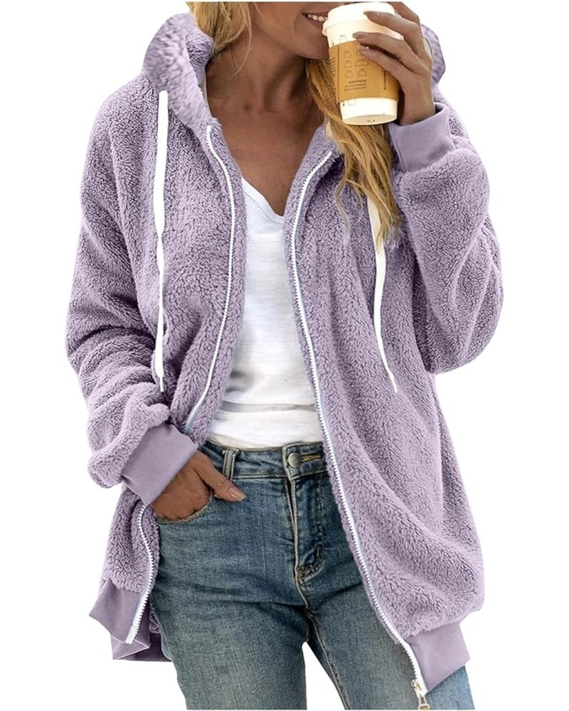 Womens 2023 Fuzzy Fleece Winter Coats Zipper Soft Hoodie Jacket Faux Fur Parka Outerwear with Pockets 5022-apinfx-e-purple $1...