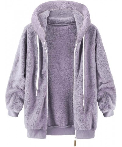 Womens 2023 Fuzzy Fleece Winter Coats Zipper Soft Hoodie Jacket Faux Fur Parka Outerwear with Pockets 5022-apinfx-e-purple $1...