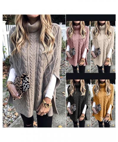 Women's Turtleneck Cable Poncho Sweater Oversized Side Slit Chunky Knit Batwing Sleeve Pullover Sweater… Brown-01 $15.75 Swea...