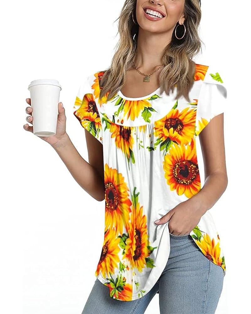 Womens Tops Ruffle Crewneck Petal Sleeve Print Going Out Summer Fashion Casual Loose Basic T-Shirts Sunflower $8.20 T-Shirts