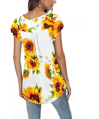 Womens Tops Ruffle Crewneck Petal Sleeve Print Going Out Summer Fashion Casual Loose Basic T-Shirts Sunflower $8.20 T-Shirts