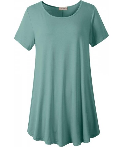 Plus Size Tops for Women Short Sleeve Shirts Casual Summer Clothes Round Neck Tunics for Leggings Grayish Green $15.36 Tops