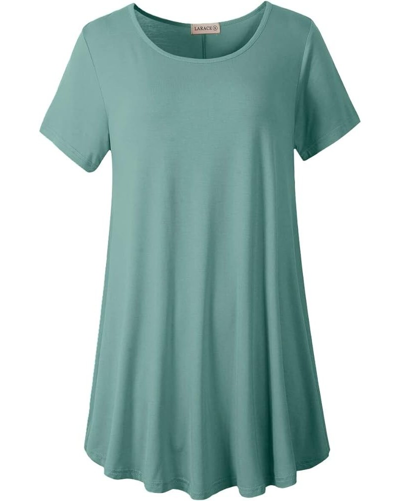 Plus Size Tops for Women Short Sleeve Shirts Casual Summer Clothes Round Neck Tunics for Leggings Grayish Green $15.36 Tops