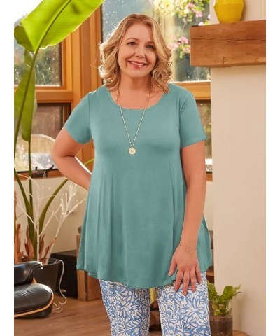 Plus Size Tops for Women Short Sleeve Shirts Casual Summer Clothes Round Neck Tunics for Leggings Grayish Green $15.36 Tops