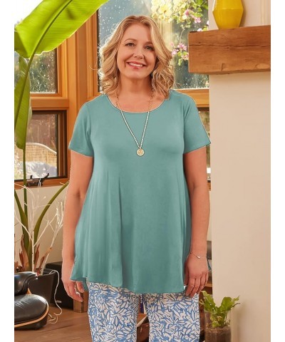 Plus Size Tops for Women Short Sleeve Shirts Casual Summer Clothes Round Neck Tunics for Leggings Grayish Green $15.36 Tops