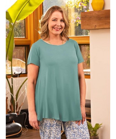 Plus Size Tops for Women Short Sleeve Shirts Casual Summer Clothes Round Neck Tunics for Leggings Grayish Green $15.36 Tops