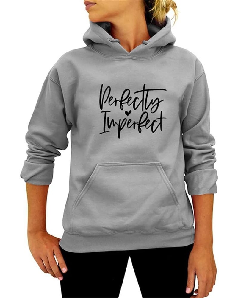 Men Women's Hoodies Perfectly Imperfect Letter Print Hooded Sweatshirt Autumn and Winter Pullover Hoodies Tops Black Small Gr...