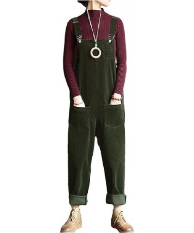 Womens Straight Leg Corduroy Overalls Jumpsuit Romper with Adjustable straps 5-army Green $14.75 Overalls