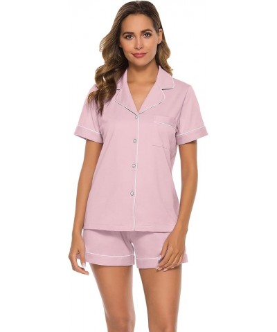 Womens Pajamas Set 100% Cotton Soft Short Sleeve Sleepwear Button Down Nightwear Summer Pj Sets S-XXL Pink $23.59 Sleep & Lounge