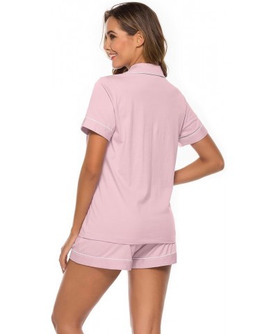 Womens Pajamas Set 100% Cotton Soft Short Sleeve Sleepwear Button Down Nightwear Summer Pj Sets S-XXL Pink $23.59 Sleep & Lounge