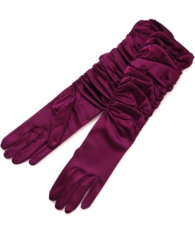 Gathered Shiny Stretch Satin Dress Gloves-One Size Fits Most Burgundy $9.89 Dresses