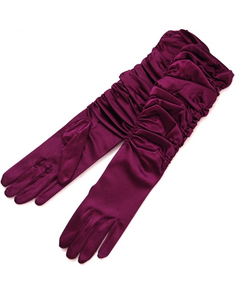 Gathered Shiny Stretch Satin Dress Gloves-One Size Fits Most Burgundy $9.89 Dresses