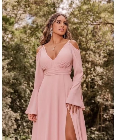 Chiffon Bridesmaid Dress Long Sleeve Off Shoulder Slit Prom Dress for Women Burnt Orange $27.30 Dresses