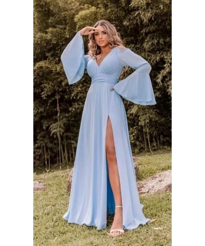 Chiffon Bridesmaid Dress Long Sleeve Off Shoulder Slit Prom Dress for Women Burnt Orange $27.30 Dresses