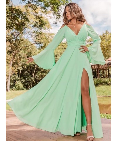 Chiffon Bridesmaid Dress Long Sleeve Off Shoulder Slit Prom Dress for Women Burnt Orange $27.30 Dresses