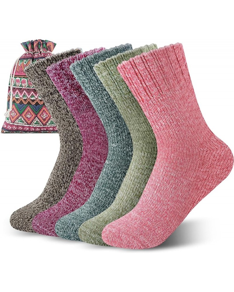 YSense 5 Pairs Womens Wool Socks Thick Knit Warm Winter Socks for Women Cozy Comfy Socks Gifts O- Solid Color 1(with Bag) $7....
