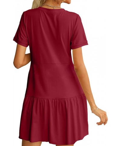 Women's Casual Crew Neck Short Sleeve Ruffle Swing Hem T Shirt Mini Short Dress Red $16.00 Dresses