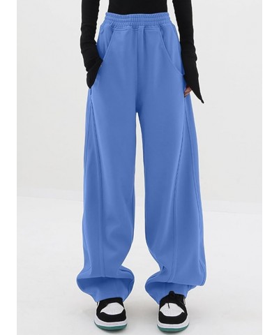 Womens Wide Leg Sweatpants Elastic High Waisted Sweat Pants 2024 Baggy Trousers with Pockets D Sky Blue $17.20 Pants