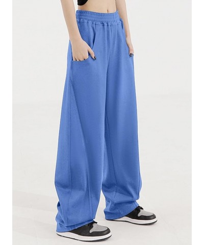 Womens Wide Leg Sweatpants Elastic High Waisted Sweat Pants 2024 Baggy Trousers with Pockets D Sky Blue $17.20 Pants