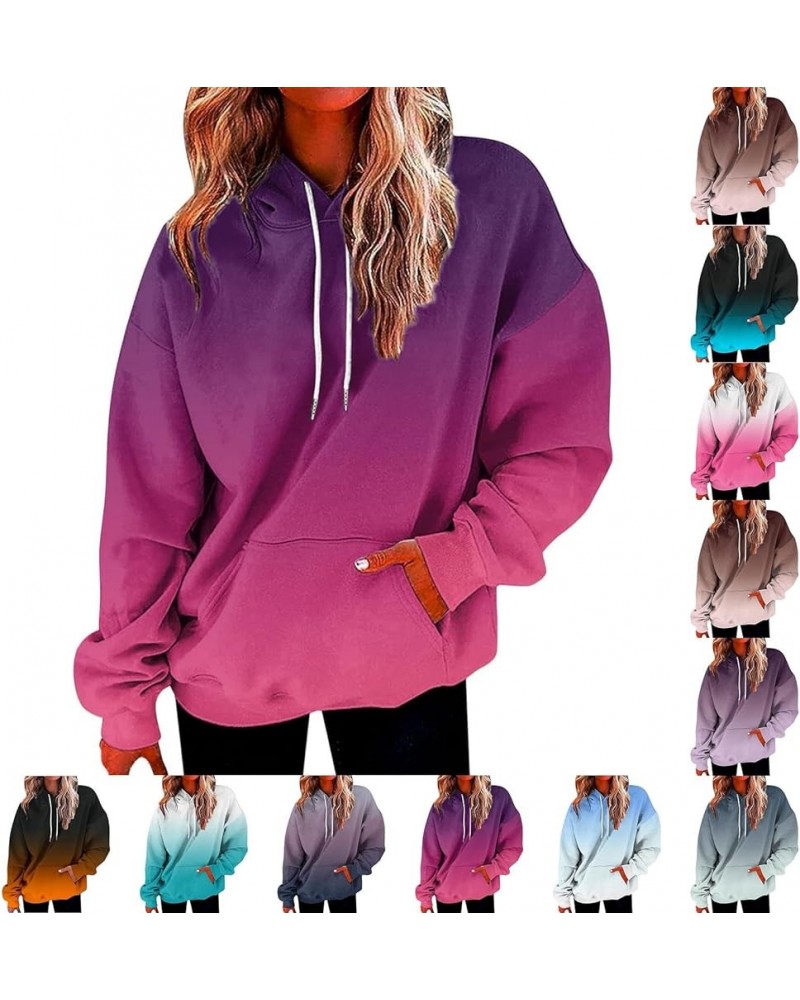 Women's Oversized Y2K Hoodies Pullover Tops Gradient Hooded Sweatshirts Fall Fashion Pocket Long Sleeve Blouse Outfits 02 Hot...