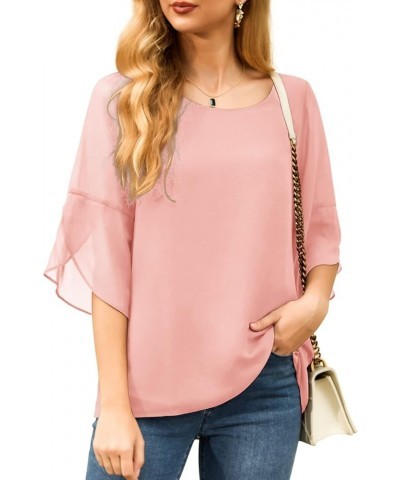 Womens Casual Scoop Neck Dressy Blouses 3/4 Sleeve Business Work Blouse Tops 16 Pink $17.97 Blouses