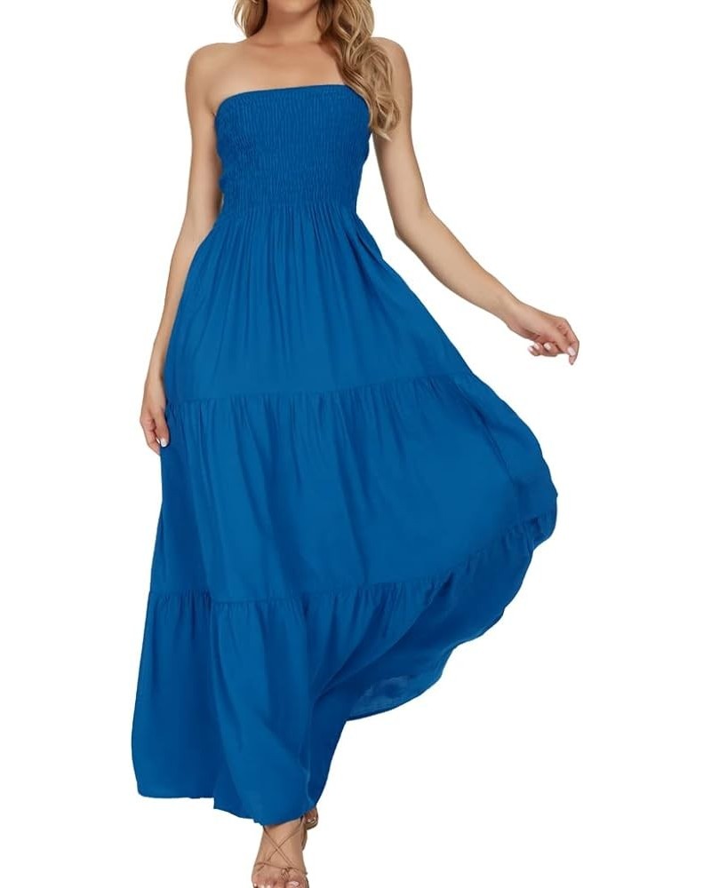 Women's Casual Off Shoulder Maxi Dress Strapless Tube Top Bohemian Beach Long Dresses 092 Blue 1092 $17.55 Dresses