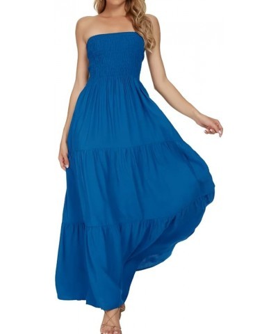 Women's Casual Off Shoulder Maxi Dress Strapless Tube Top Bohemian Beach Long Dresses 092 Blue 1092 $17.55 Dresses