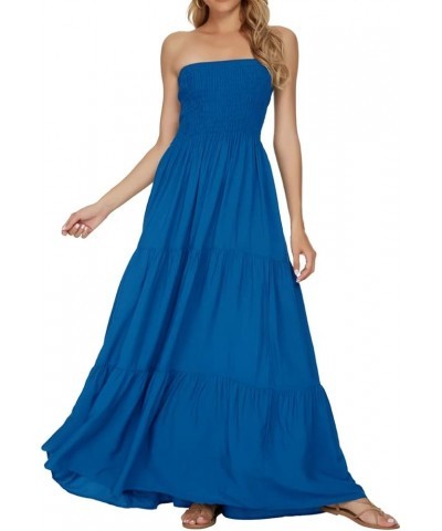 Women's Casual Off Shoulder Maxi Dress Strapless Tube Top Bohemian Beach Long Dresses 092 Blue 1092 $17.55 Dresses