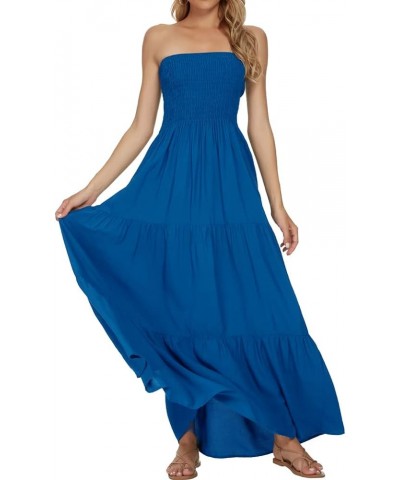 Women's Casual Off Shoulder Maxi Dress Strapless Tube Top Bohemian Beach Long Dresses 092 Blue 1092 $17.55 Dresses