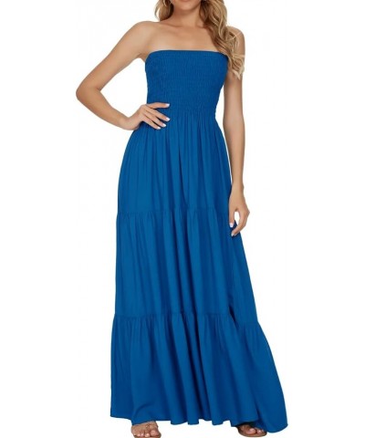 Women's Casual Off Shoulder Maxi Dress Strapless Tube Top Bohemian Beach Long Dresses 092 Blue 1092 $17.55 Dresses