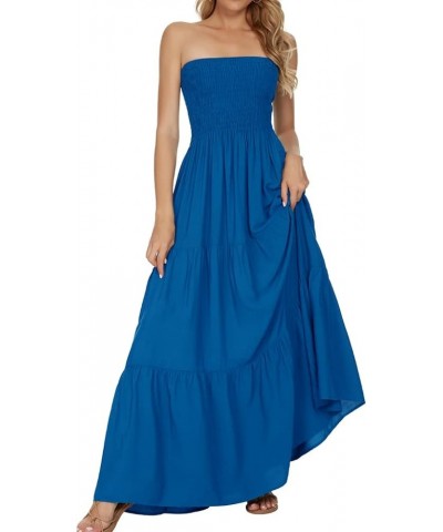 Women's Casual Off Shoulder Maxi Dress Strapless Tube Top Bohemian Beach Long Dresses 092 Blue 1092 $17.55 Dresses