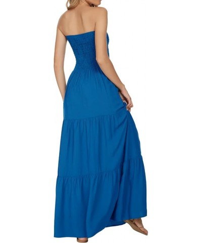 Women's Casual Off Shoulder Maxi Dress Strapless Tube Top Bohemian Beach Long Dresses 092 Blue 1092 $17.55 Dresses