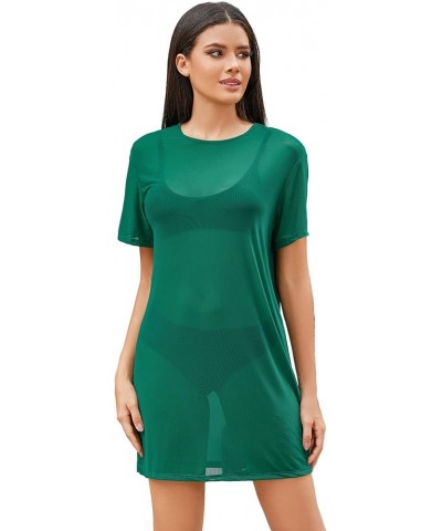 Women's Swimsuit Cover Ups Beach Swimwear See Through Sheer Mesh Dress C Dark Green $15.50 Swimsuits