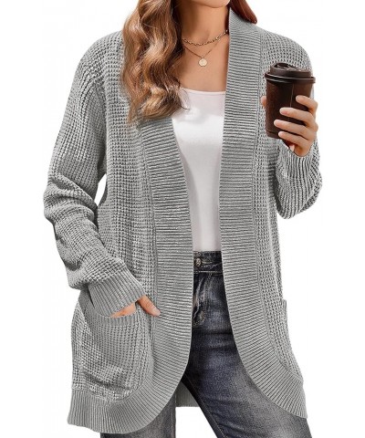 Womens Cardigan Sweaters Long Sleeve Open Front Cable Knit Loose Casual Soft Outwear Coat with Pockets Grey $10.33 Sweaters