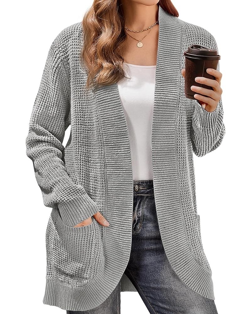 Womens Cardigan Sweaters Long Sleeve Open Front Cable Knit Loose Casual Soft Outwear Coat with Pockets Grey $10.33 Sweaters