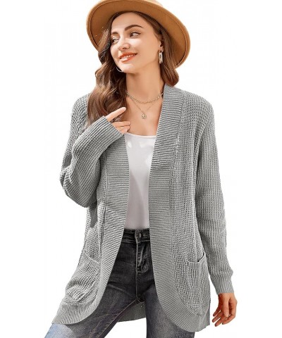 Womens Cardigan Sweaters Long Sleeve Open Front Cable Knit Loose Casual Soft Outwear Coat with Pockets Grey $10.33 Sweaters