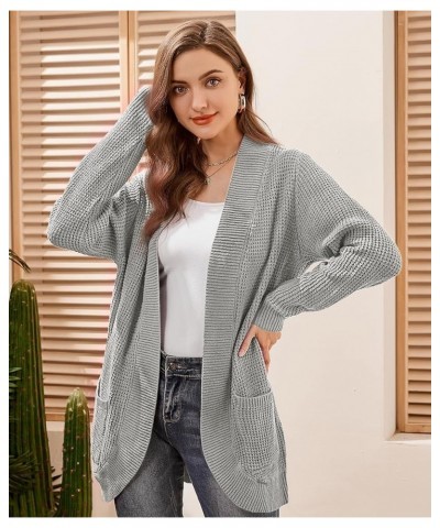 Womens Cardigan Sweaters Long Sleeve Open Front Cable Knit Loose Casual Soft Outwear Coat with Pockets Grey $10.33 Sweaters